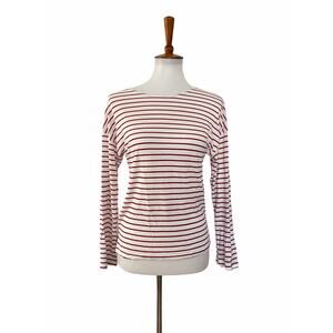 Reformation Womens Striped Long Sleeve Shirt Pullover Red White XXS